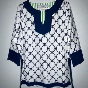 Gretchen Scott white and navy tunic/Sz Lg
